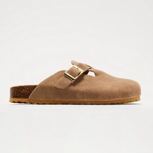 Tan Suede Slip-On Clogs